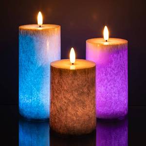lot 33199 image: ANGELLOONG Color Changing Candles with Remote, Glass Flameless Candle for Room Decor, Set of 3 Battery Candles with Timer for Indoor Home Decor (Multicolor) - Retail $24