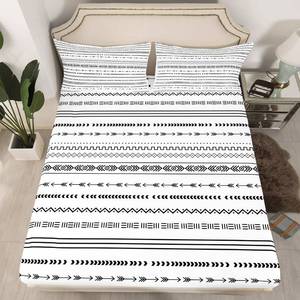 lot 33200 image: Boho Aztec Bed Sheets Full for Men Women Black and White Geometric Arrow Printed Bedding Sets, Bohemian Striped Ethnic Retro Boho Southwestern Fitted Sheet - Retail $40