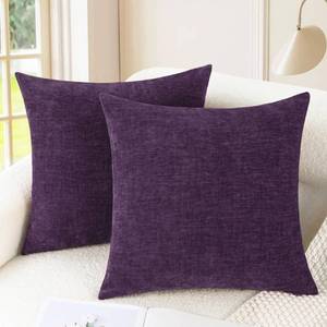 lot 33202 image: Throw Pillow Covers Decorative 18 X 18 Inches Pack of 2 Cozy Chenille Cushion Cases for Couch Sofa Bed Living Room Home Plum Purple - Retail $16