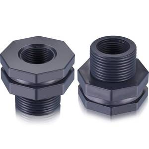 lot 33208 image: 2 Pieces PVC Bulkhead Fitting for Rain Barrels, Aquariums, Water Tanks (34 Inch)
