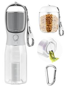 lot 33209 image: 20oz Dog Water Bottle with Food Container & Poop Bag Dispenser  Leak-Proof Portable Pet Water Dispenser with Carabiner Clip  for Walking, Hiking, Travel - Retail $17