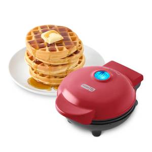 lot 33211 image: DASH Mini Waffle Maker Waffle Mold, Nonstick Waffle Iron with Quick Heat-Up, Nonstick Surface - Perfect Mini Waffle Maker for Kids and Families, Just Add Batter (Red)