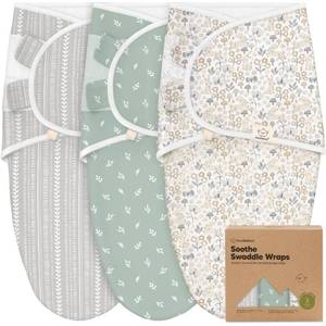 lot 33219 image: 3-Pack Organic Baby Swaddle Sleep Sacks - Swaddles for Newborns, Infant 0-3 Months, Baby Girls, Boys, Soft & Snug Newborn Sleep Sack, Nursery Swaddling Blankets (Prairie) - Retail $27
