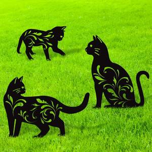 lot 33223 image: 3 Pack Metal Cat Garden Statues Black Cat Silhouette Cats Decorative Stakes Garden Outdoor Statues Animal Stakes for Yard Decor and Lawn Ornaments