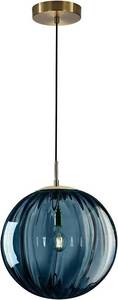 lot 33240 image: KCO Lighting Modern Large Globe Pendant Light 1-Light Single Blue Glass Pendant Lighting Kitchen Island Vintage Ribbed Glass Pendant Light Contemporary Gold Hanging Light Fixture - Retail $86