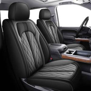 lot 33247 image: Seat Covers Full Set Fit for 2007-2018 Chevrolet Chevy Silverado GMC Sierra 1500 2500HD 3500HD Seat Covers for Cars Leather Waterproof Truck Seat Protector (Black&Grey) - Retail $160