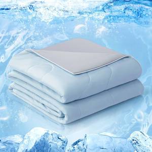 lot 33254 image: Cooling Comforter Queen, Cold Touch Fabric Absorbs Body Heat, Double-Sided Cool Design Soft Fluffy Cooling Blanket for Night Sweats Hot Sleeper (Blue, Queen(90x90)) - Retail $53
