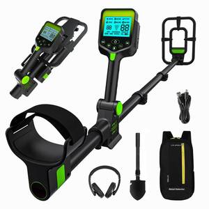 lot 33255 image: Rechargeable Metal Detector Kit for Adults - Foldable, Waterproof Search Coil, Adjustable Height, Includes Shovel, Backpack, Headphones, Pinpointer, Ideal for Gold & Silver Detection, Green - Retail $140