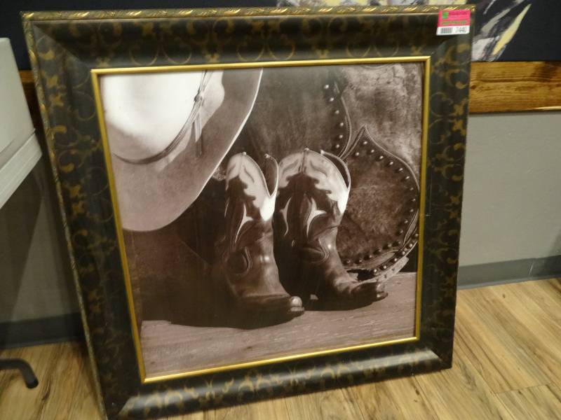 lot 7440 image: Picture of Cowboy Boots with Decorative Frame