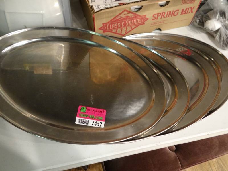 lot 7452 image: Lot of (5) Metal Serving Platters