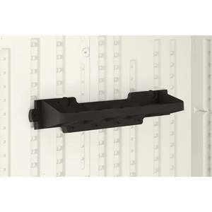 lot 27839 image: Suncast 25  x 8  Shelf Accessory w Hooks for Outdoor Shed  Black (2-Pack)