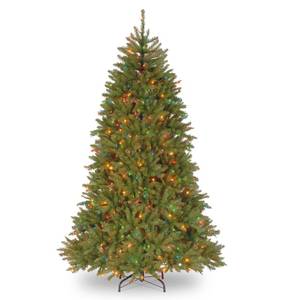 lot 27870 image: National Tree Company Pre-Lit Artificial Full Christmas Tree, Green, Dunhill Fir, Multicolor Lights, Includes Stand, 7.5 Feet