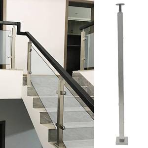 lot 27875 image: LIUCHONGYANG99 2PCS Glass Railing Post 42x2x2 Stainless Steel Satin Finish, for Stairs and Deck handrails��can be Installed on Wood or Concrete Floor. (50MM50MM, End Post)