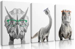 lot 27877 image: 3 Pcs Sketch Dinosaur Nursery Wall Art Minimalist Dinosaur Read Posters Prints Black and White Trex Reading Printing Triceratops Pictures Wall Decor for Boys Room Classroom Library(12X16in Canvas)
