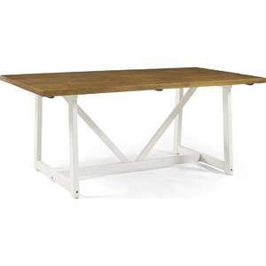 lot 27885 image: Walker Edison Modern Solid Wood Trestle Dining Table  Rustic OakWhite