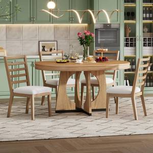 lot 27902 image: Wantble Retro Rustic Functional Dining Table ,Unique Geometric Design Set Include 1 Extendable Table with a 16-inch Leaf for Dining Room and Kitchen (Natural)