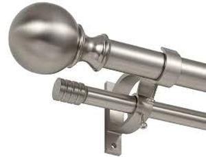 lot 27836 image: Premium Quality Double Curtain Rod Set Adjustable 36-72 In. - Brushed Nickle