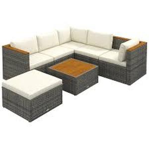 lot 27903 image: Outdoor Rattan Sofa - Corner Pieces and Coffee Table