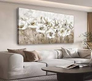 lot 27909 image: Large Flowers Wall Art for Living Room Natural Wood Float Framed Art White Wildflower Floral Canvas Pictures Vintage Artwork Blossom Canvas Prints for Bedroom Home Office Wall Decor 29 X 58
