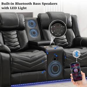 lot 27819 image: Power Loveseat Recliner Couch with Bass Speakers and LED Lights - Retail-$1199.99
