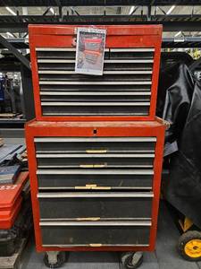 lot 4386 image: Red Multi-Drawer Tool Cabinet with Casters