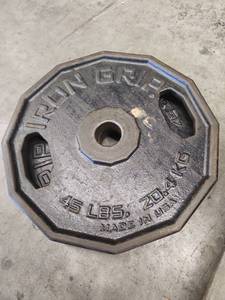 lot 6237 image: (2)&nbsp Iron Grip Industrial 45lb Weightlifting Plates