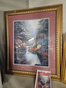 lot 8925 image: Framed Nature Scene Print with Ornate Gold Frame