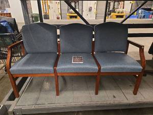 lot 18383 image: Mid-Century Wood Frame Chairs with Grey Upholstery