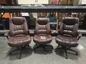 lot 18397 image: Executive Brown Leather Office Chairs - Set of 3