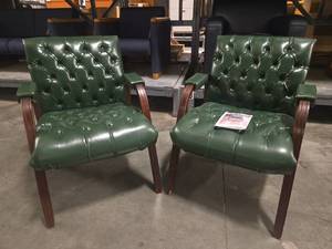 lot 18398 image: Pair of Classic Green Tufted Office Chairs