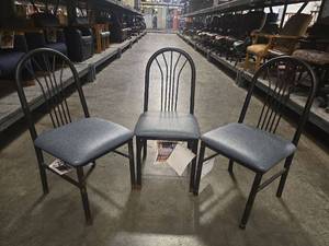 lot 18404 image: Black Metal Dining Chairs with Grey Upholstery&nbsp