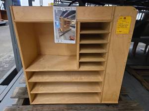 lot 20255 image: Industrial Multi-Tier Wooden Shelf