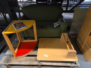 lot 20259 image: Half-Moon Side Table, Kids Couch, Kids Roller Seat