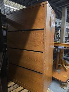 lot 20282 image: Tall Oak Filing Cabinet with 4 Drawers - Has Key