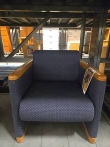 lot 18437 image: Mid-Century Polka Dot Armchair with Wooden Arms
