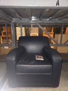 lot 18438 image: Navy Blue Leather Club Chair