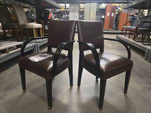 lot 18454 image: (2) Black Wood Dining Chairs with Brown Leather