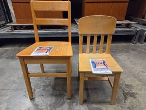 lot 20355 image: (2) Oak School Chairs