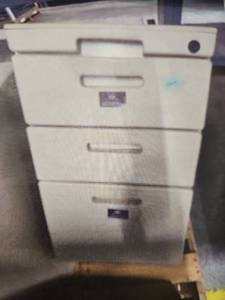 lot 20387 image: White Metal File Cabinet with Wheels