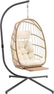 lot 2153 image: $160 Yechen Hanging Egg Chair with Stand, Grey Cushion.