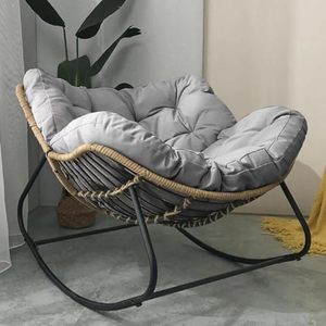 lot 2154 image: $485 Patio Rocking Chair Outdoor w BROWN Cushion, Large Rattan Wicker