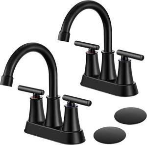 lot 2170 image: $63 Black Bathroom Faucet 2-Handle Set of 2, 4 Inch Matte Black
