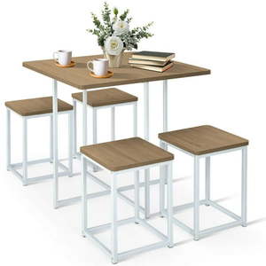 lot 2179 image: $360 Costway 5pcs Dining Set Table & 4 Stools Metal Frame