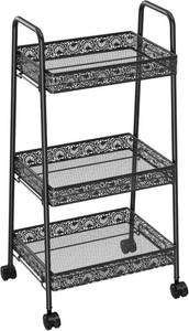 lot 2198 image: 3 Tier Metal Rolling Utility Cart with Lockable Wheels, Black