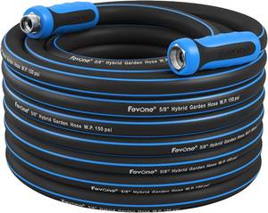 lot 2210 image: $46 Fevone Garden Water Hose, Aluminum Fittings, 58 x 55 ft