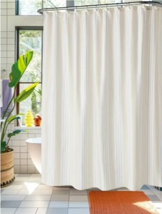 lot 2221 image: Mainstays Stripe Fabric Shower Curtain Set, White, 70x70
