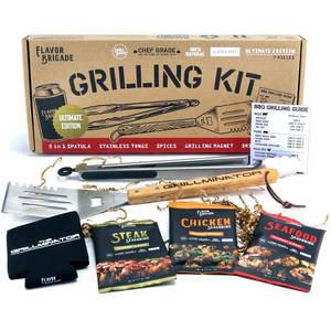 lot 2222 image: Grilling Seasonings Gift Set Tongs, Magnet, Cooler, Spatula.