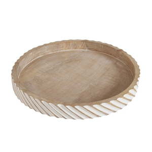 lot 2230 image: My Texas House 16 White Diagonal Round Wood Decorative Tray