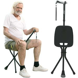 lot 2241 image: $57 Rehand Walking Cane Seat 350LB Foldable Stick Chair Black