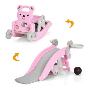 lot 2254 image: $150 Costway 4-in-1 Rocking Horse Slide Set wBasketball Hoop
